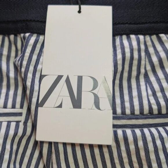 ZARA PANTS elastic waist Sz M COTTON BLUE & WHITE STRIPES PREPPY NAUTICAL NWT ! - Picture 9 of 12